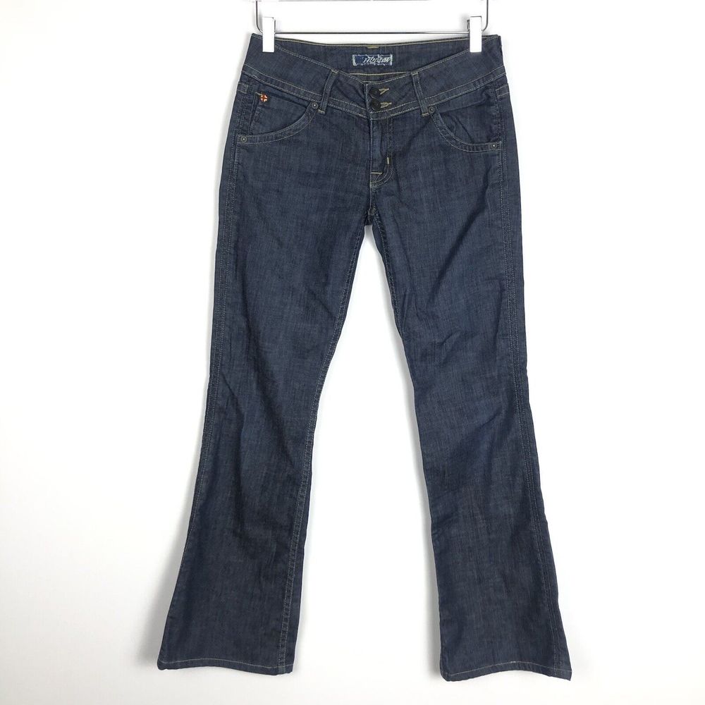 Hudson Y2K Low Rise Flap Pocket Bootcut Flare Jeans Dark Wash Stretch Size 28